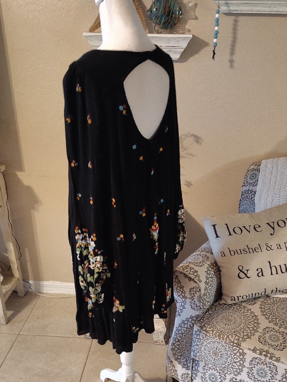 Free People Black Boho Floral  Open Back Mini Dress with Embroidered Details - Picture 6 of 11